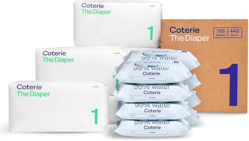 Coterie Baby Wipes + Diapers Kit, Size 1 Diapers, 8-Pack Wipes