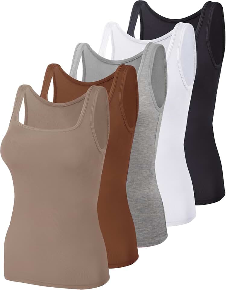 BQTQ 5 Stück Unterhemd Damen Tank Top mit Quadratischem Ausschnitt, Elastische Tank Tops Camisole Crop Top