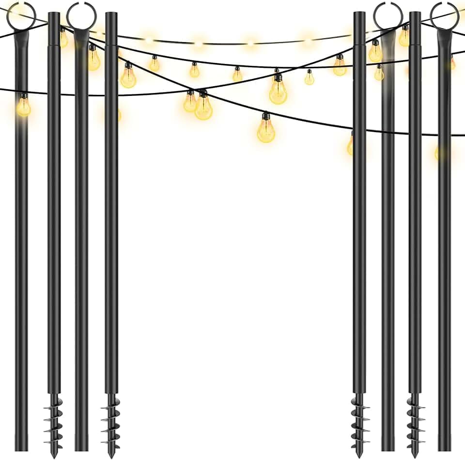 3,2M Metall String Light Poles 4 Pack für Außen – Lichterketten Stangen mit Spiral-Design, korrosionsbeständig & wetterfest für Terrasse, Garten, Party & Weihnachten, schwarz[Energieklasse A]