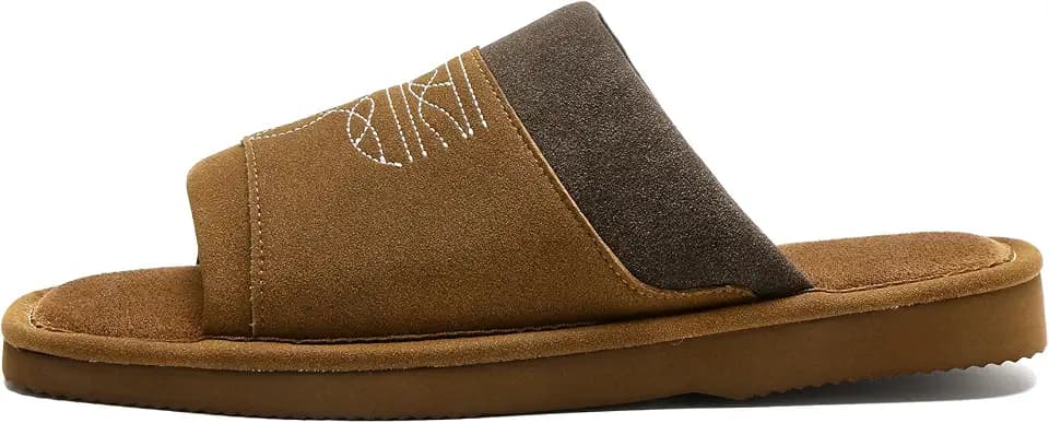 Open Toe Slippers For Men, Square Toe Cowboy Suede Slide Slippers