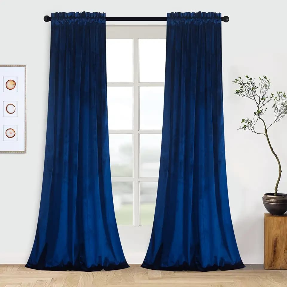 Roslynwood Royal Blue Velvet Curtains W52 x L96 inches Long, 2 Panels