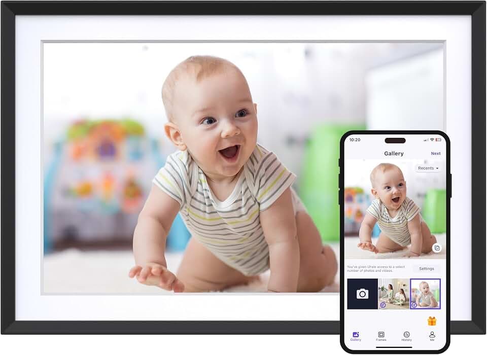 Dragon Touch 10.1'' WiFi Digitaler Bilderrahmen – HD IPS Touchscreen, Auto-Rotate, Sofortiges Teilen von Fotos/Videos, 16GB Speicher Familie und Freunde