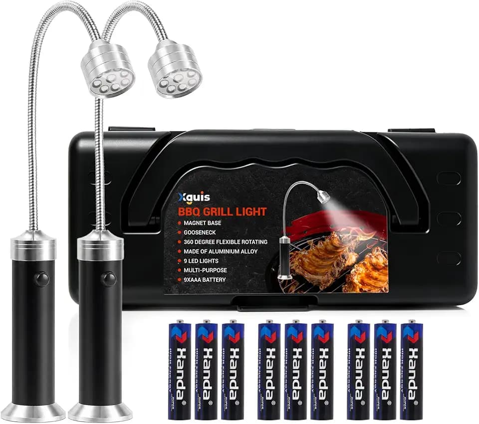 2 Pack LED BBQ Grill Light with Strong Magnetic Base and 360° Flexible Gooseneck, Grilling Accessories Gifts for Father's Day Men&Dad, Fits Most Grills, 9 Batteries Included
