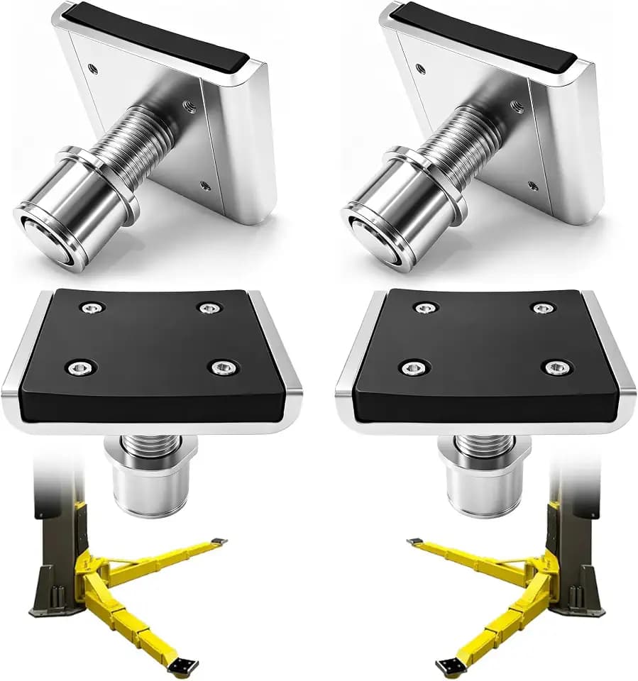 4 Pack Auto Adapters for 2 Post Lift, Car Lift Truck Adapter Accessories, Galvanized Steel Spin-Up Frame Adapter with Anti-Slip Rubber Pads Compatible with KT ME Challenger Auto Lifts