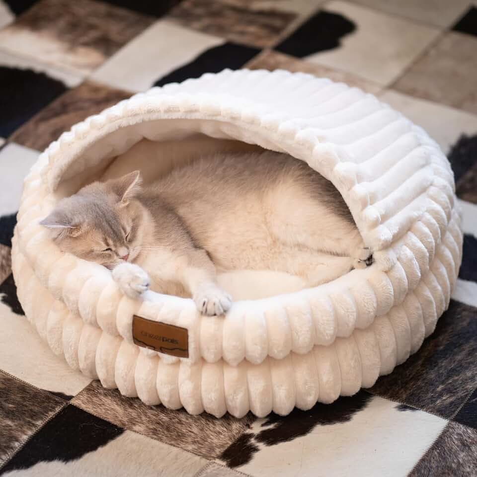 CHEERPALS Cat Cave Bed for Indoor Cats Covered Hooded Pet Bed with Cushion