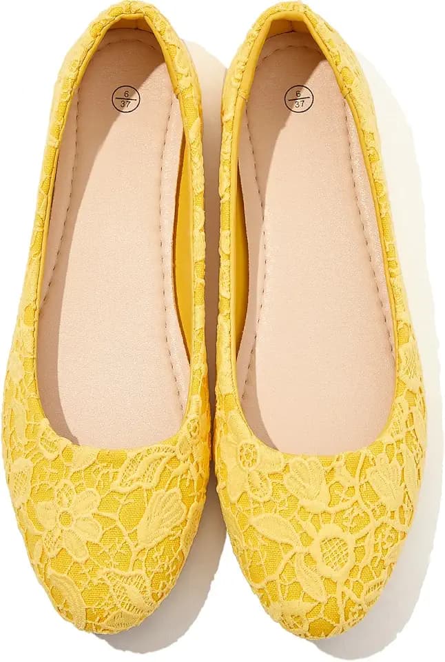 Shupua Womens Flats Lace Ballet Flats Dressy Slip On Shoes for Work Wedding