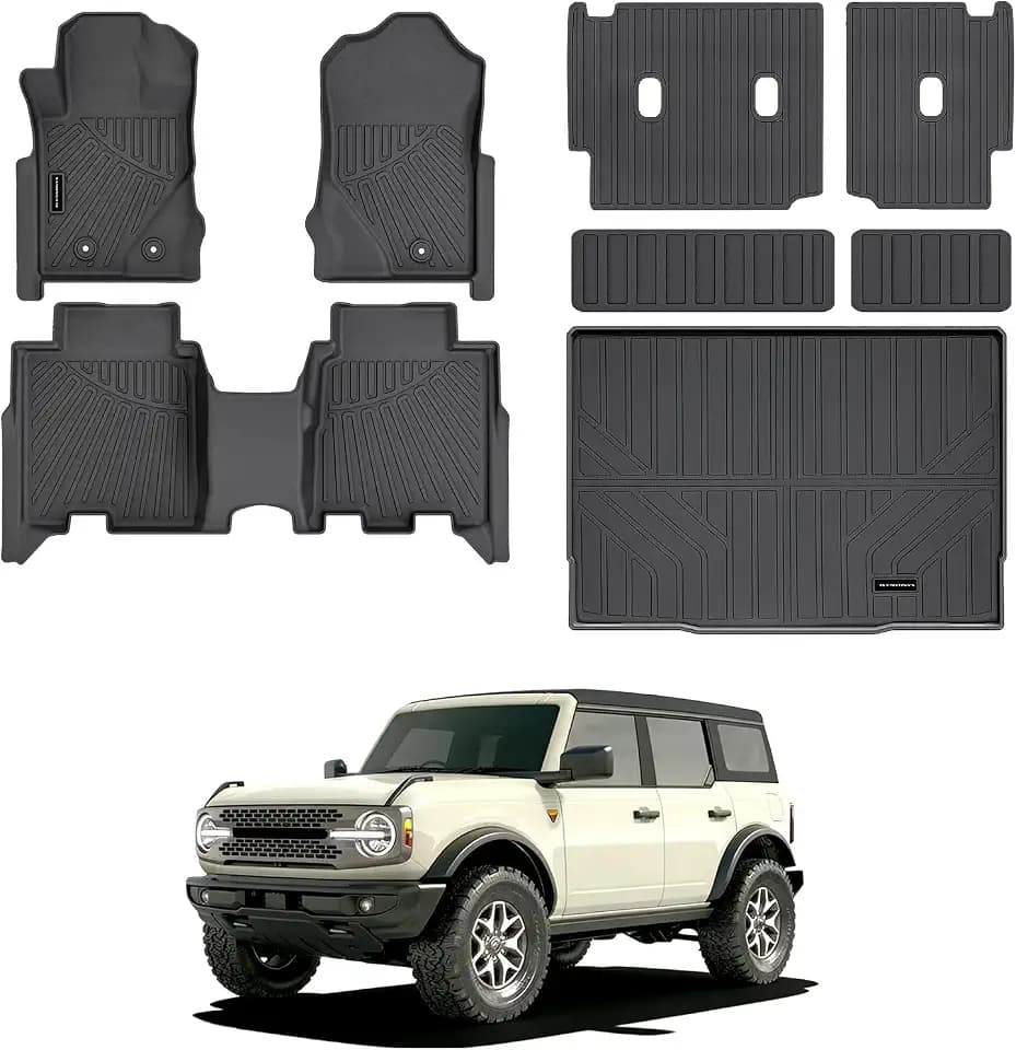 Floor Mats & Trunk Mat for 2021-2025 2026 Ford Bronco 4 Door Cargo Mat Cargo Liner All Weather Seat Cover Protector for Bronco Accessories (Non Sport or 2 Door Model)