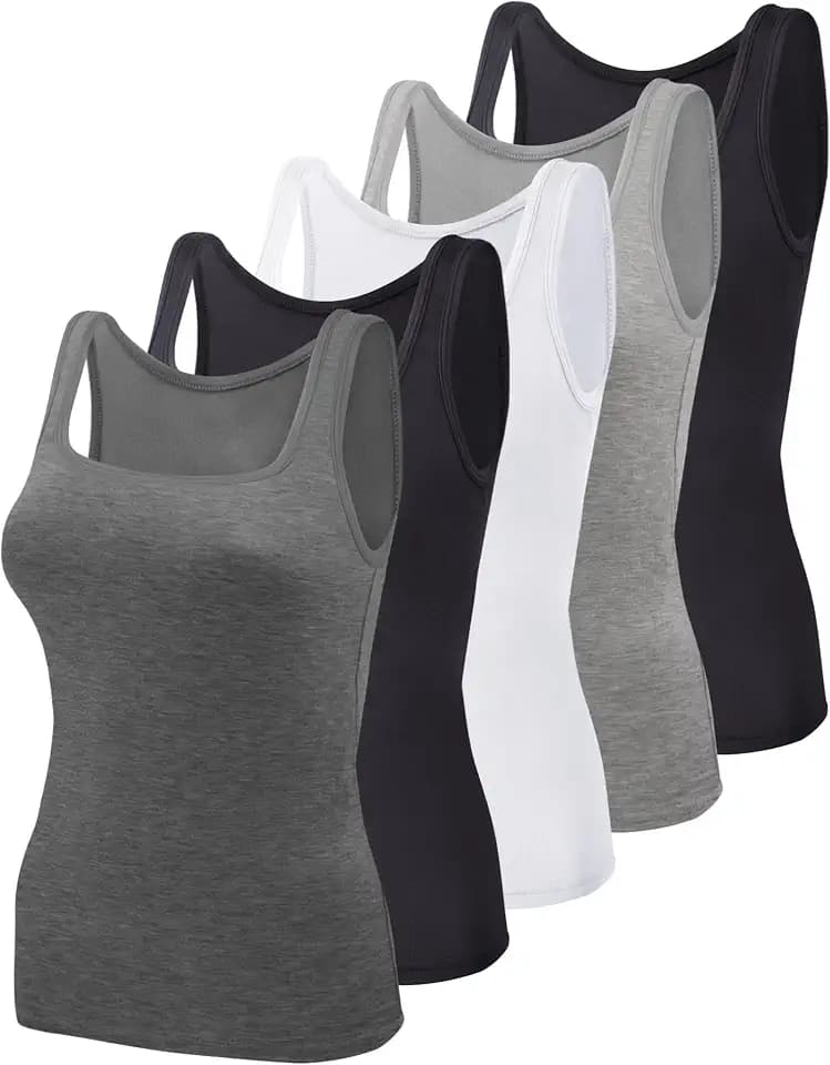BQTQ 5 Stück Unterhemd Damen Tank Top mit Quadratischem Ausschnitt, Elastische Tank Tops Camisole Crop Top