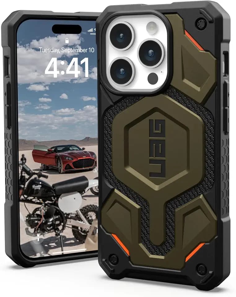 URBAN ARMOR GEAR UAG Case [Updated Ver] Compatible with iPhone 15 Pro Case 6.1" Monarch Pro Kevlar Element Green Built-in Magnet Compatible with MagSafe Charging Rugged Dropproof Protective Cover