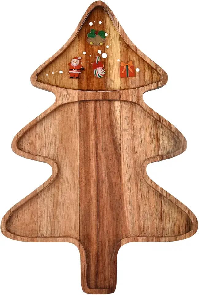 Weihnachts-Holztablett, Akazienholz und Epoxidharz, Serviertablett für Weihnachtssnacks, Tischdeko oder zum Basteln (Weihnachtsbaum)