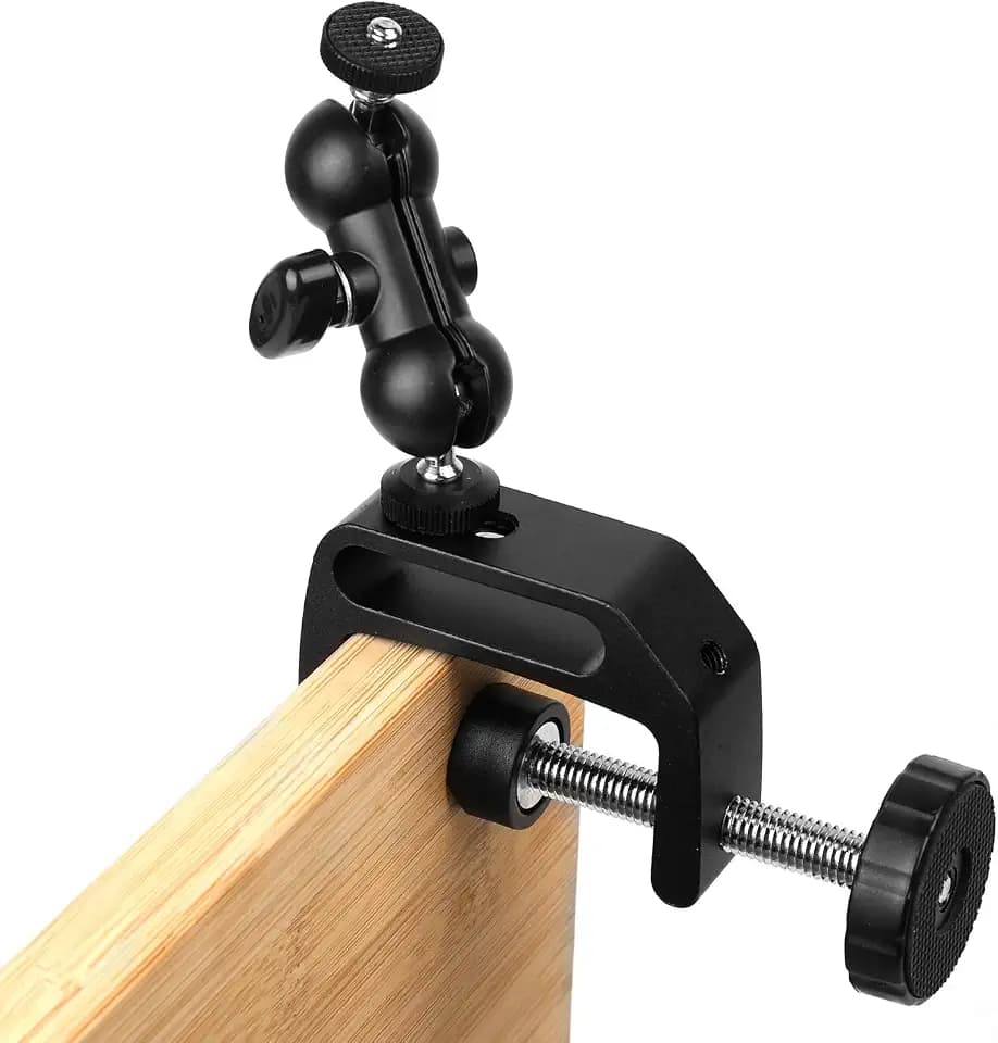 Camera Clamp Mount Double Ballhead Table Magic Arm Monitor Desk Mount Bracket with Super Clamp with 1/4" and 3/8" Thread for DSLR Camera Rig, LCD Monitor, LED Flash Lights