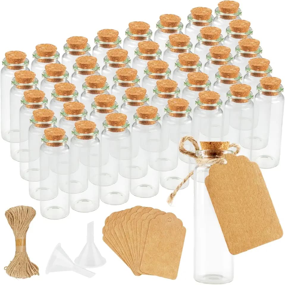 Reagenzglas mit Korken, 40 Stück 20ml Mini Glasflaschen mit Korken und Kraftpapier Hanfseil, Kleine Gläser mit Deckel, Reagenzgläser zum Befüllen Gewürzen,Kräutern,Tee, Hochzeit,Flaschenpost