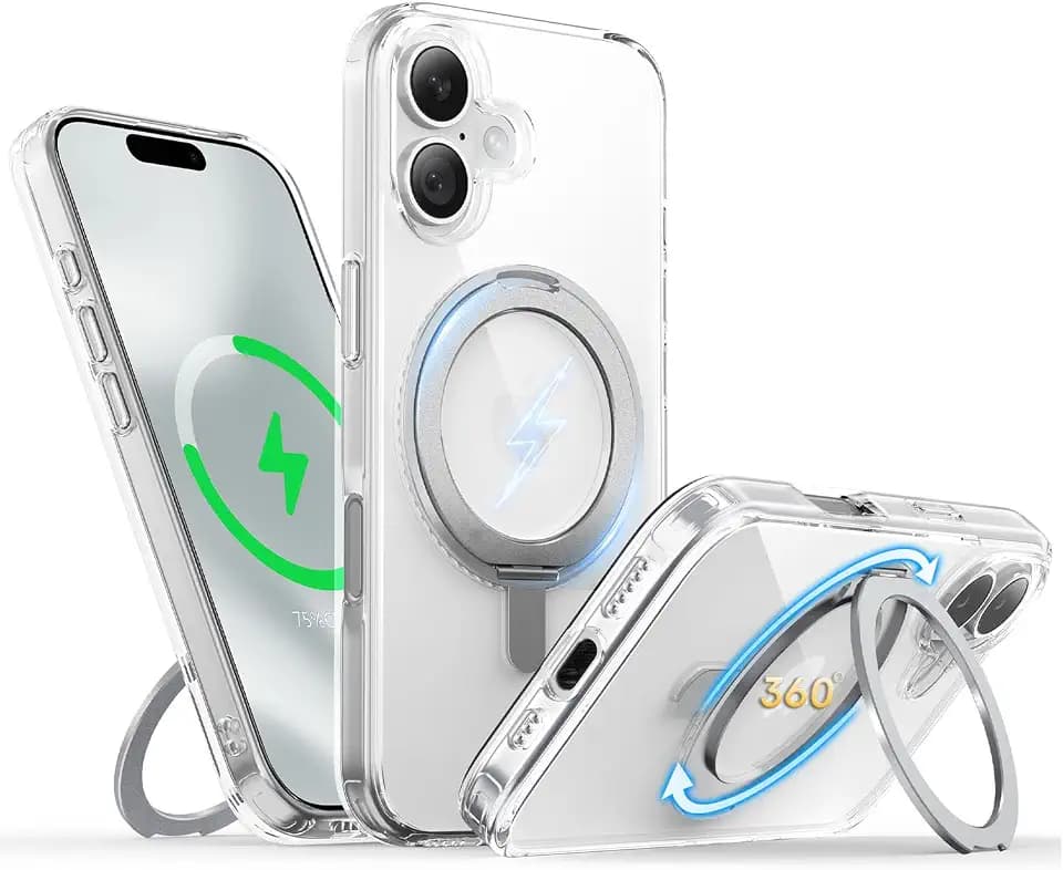 for iPhone 17 Case 6.3-Inch with Magnetic 360° Ring Stand Compatible with MagSafe Crystal Clear Shockproof Protective Phone Cover 6.3" 2025, Clear