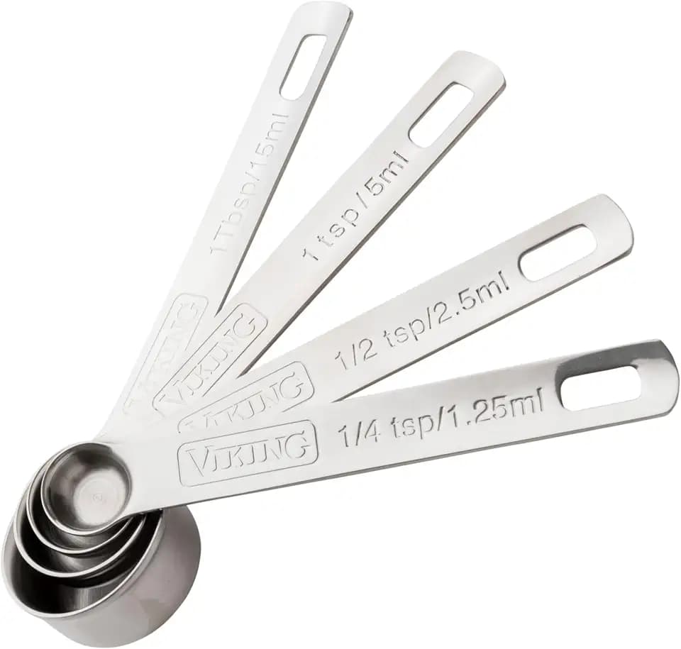 Viking 4-Piece Stainless Steel Measuring Spoons Set, 304 Stainless Steel, Nesting Design with Removable Ring, Dishwasher Safe