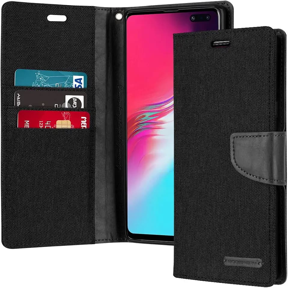 GOOSPERY Canvas Wallet for Samsung Galaxy S10 5G Case (2019) Denim Stand Flip Cover - Black