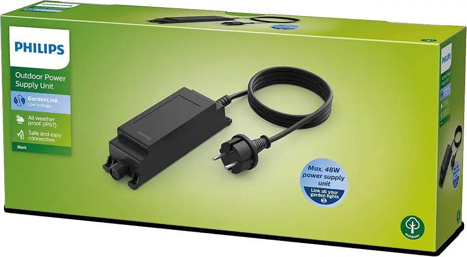 Philips Niedervolt Netzteil mit EU Stecker (48 W), wetterfestes Netzteil für die Außenbeleuchtung, Gartenzubehör für die Outdoor Stromverbindung