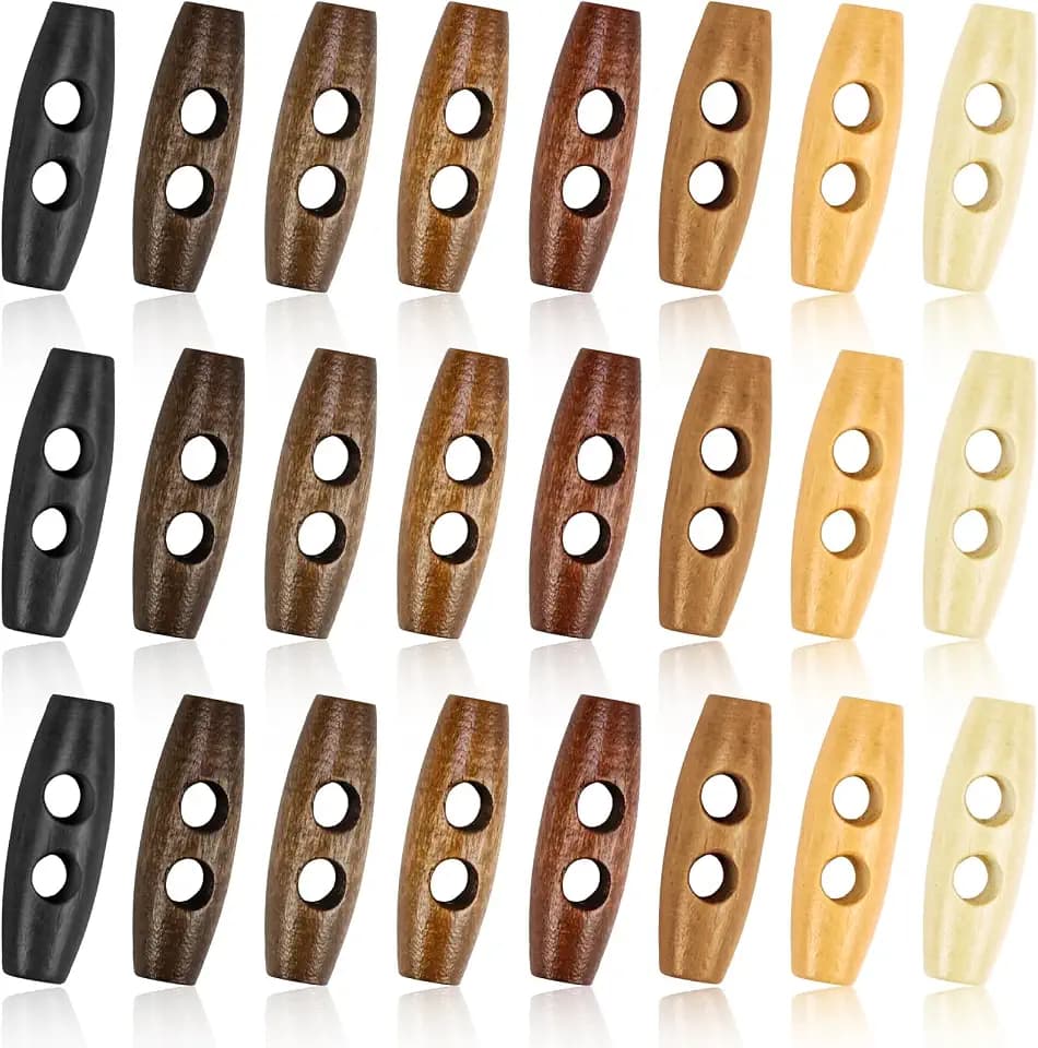 80 Stück Knebelknöpfe Holz 8 Farben, Ovale Holzknöpfe 30mm, Knöpfe Holz 2 Löcher, Knebelknöpfe Groß, Wooden Buttons für Strickjacke, Jacken Kleidung, Nähen DIY Kunsthandwerksprojekte