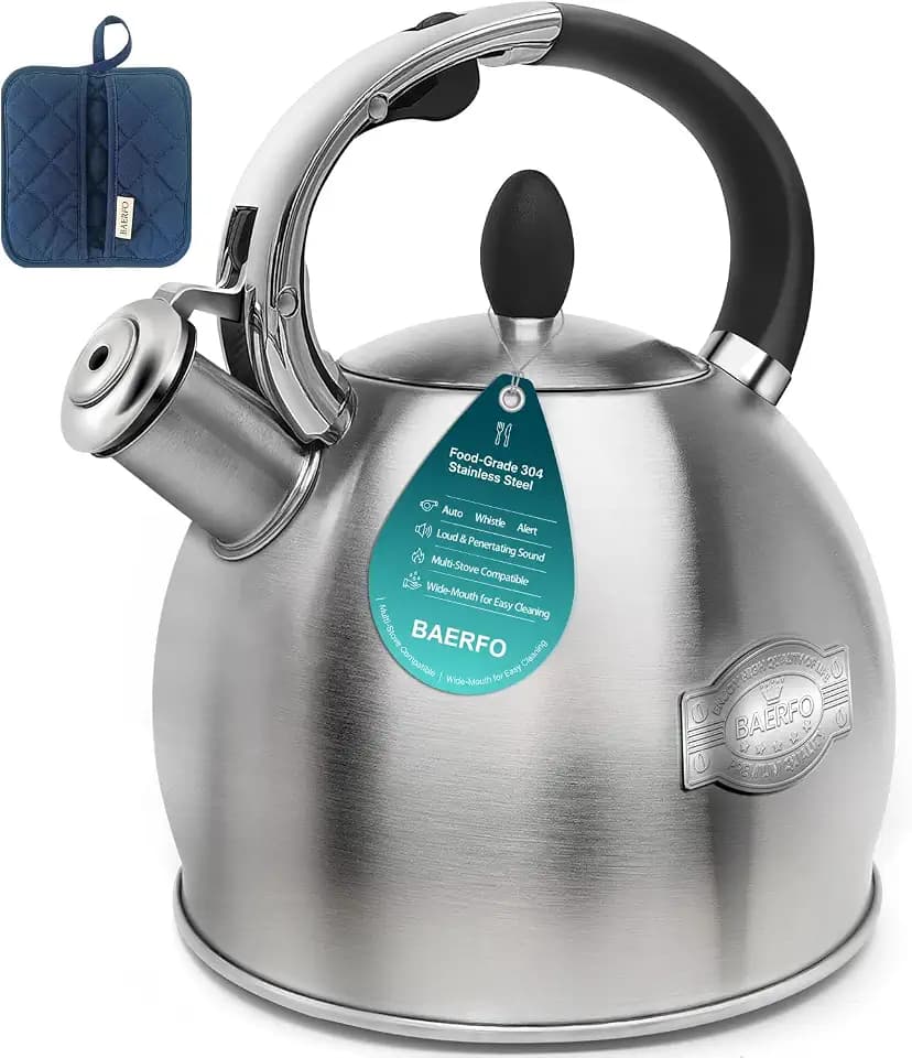 Whistling Stovetop Tea Kettle, 2.64 Qt 304 Stainless Steel （Brushed）