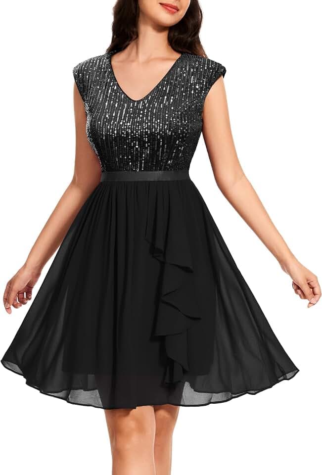 WedTrend Women's Sequin Dress Cap Sleeve Sparkly Cocktail Dresses Ruffle Short Homecoming Dresses 2025