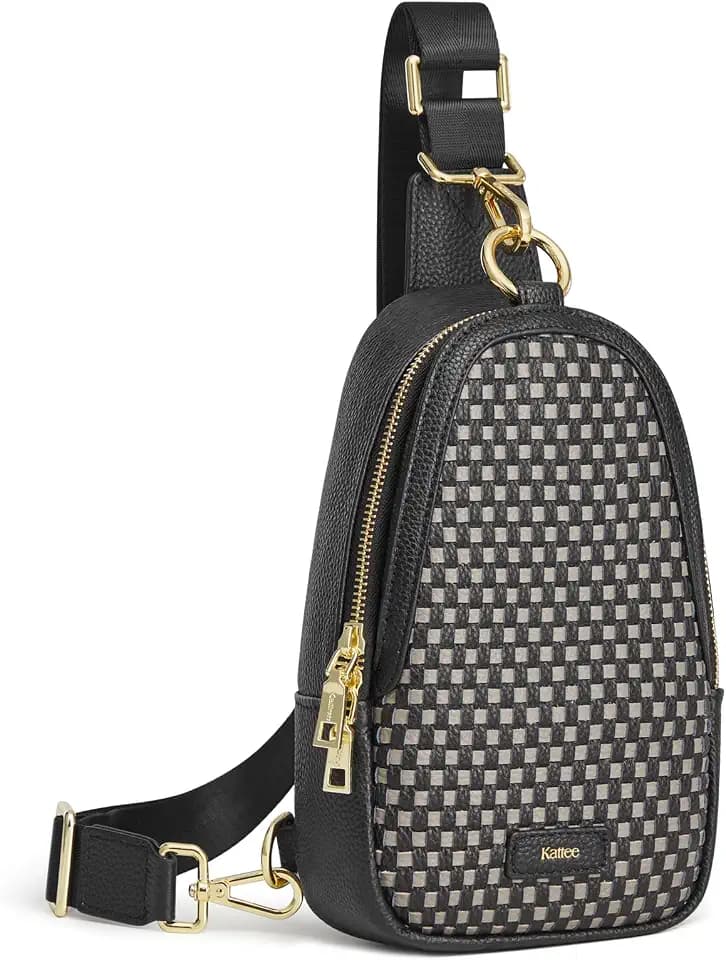 Kattee Leather Sling Crossbody Bag for Women, RFID Fanny Pack, Black