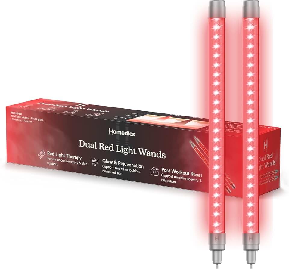 Homedics Dual Red Light Wands for Sauna, 2 Handheld Red Light Wands