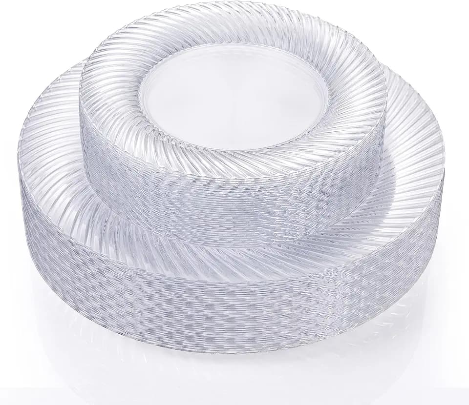 WELLIFE 60 Pcs Clear Plastic Plates, Clear Plates Disposable Heavy Duty, Disposable Plates Include 30Pcs Dinner Plates 10",30pcs Dessert Plates 7" for Wedding & Party