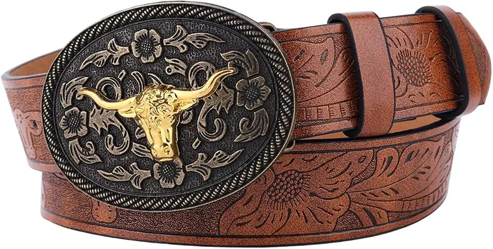Penitue Kids Western Belt, Brown Retro Adjustable PU Leather Youth Cowgirl Toddler Boys Girls Cowboy Belt with Clasp for Jeans Pants Dresses