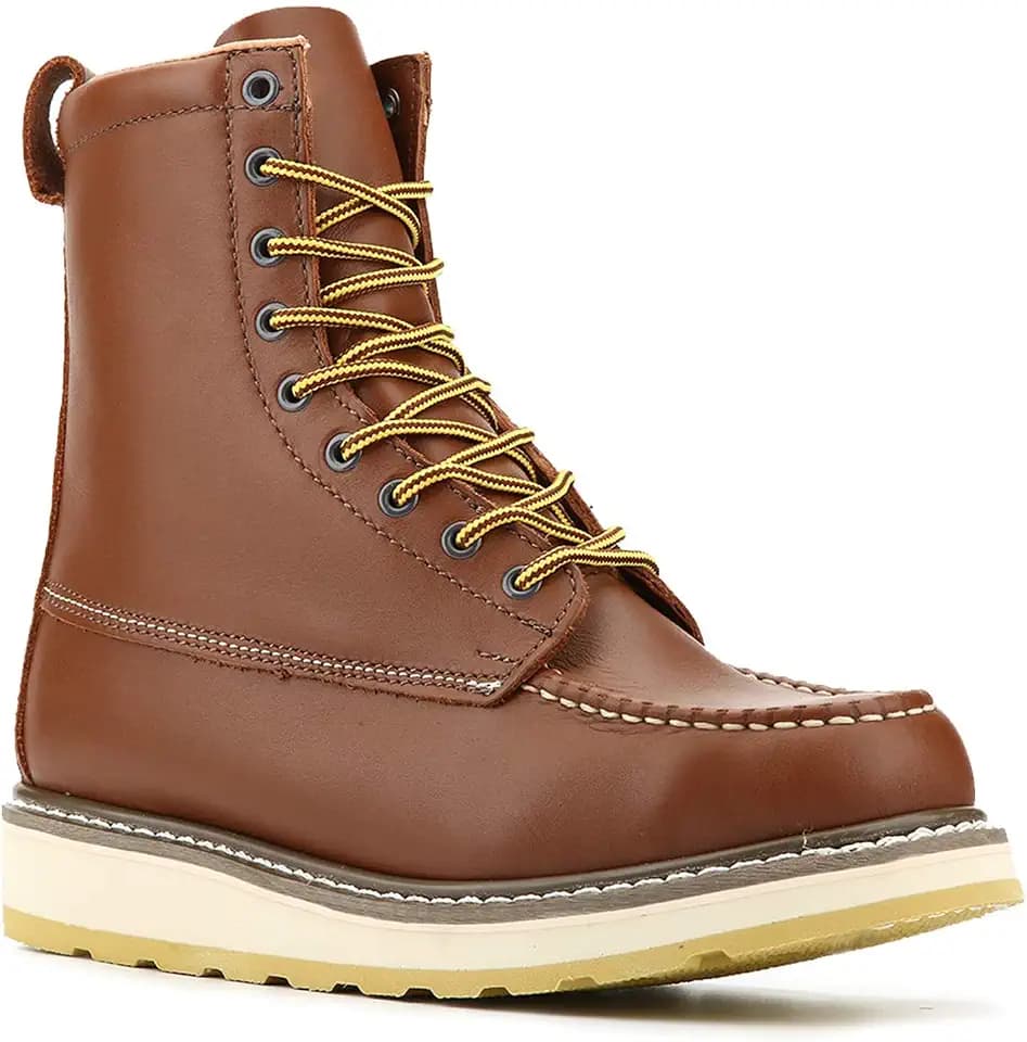 Men's Stylish Classic 6"- 8" Soft Moc Toe EH Leather Work Boot With Non-Slip Wedge Outsole & Goodyear Storm Welt