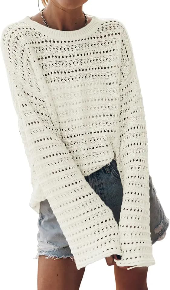 Sidefeel Womens Long Sleeve Crochet Tops Sweaters