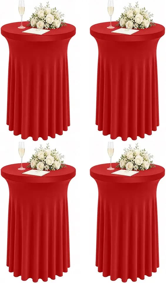 4 Packs 32 x 43 Inch Spandex Round Cocktail Table Skirts Stretch Cocktail Table Cover Fitted High Top Tables for Wedding Bar Party Banquet (Red)