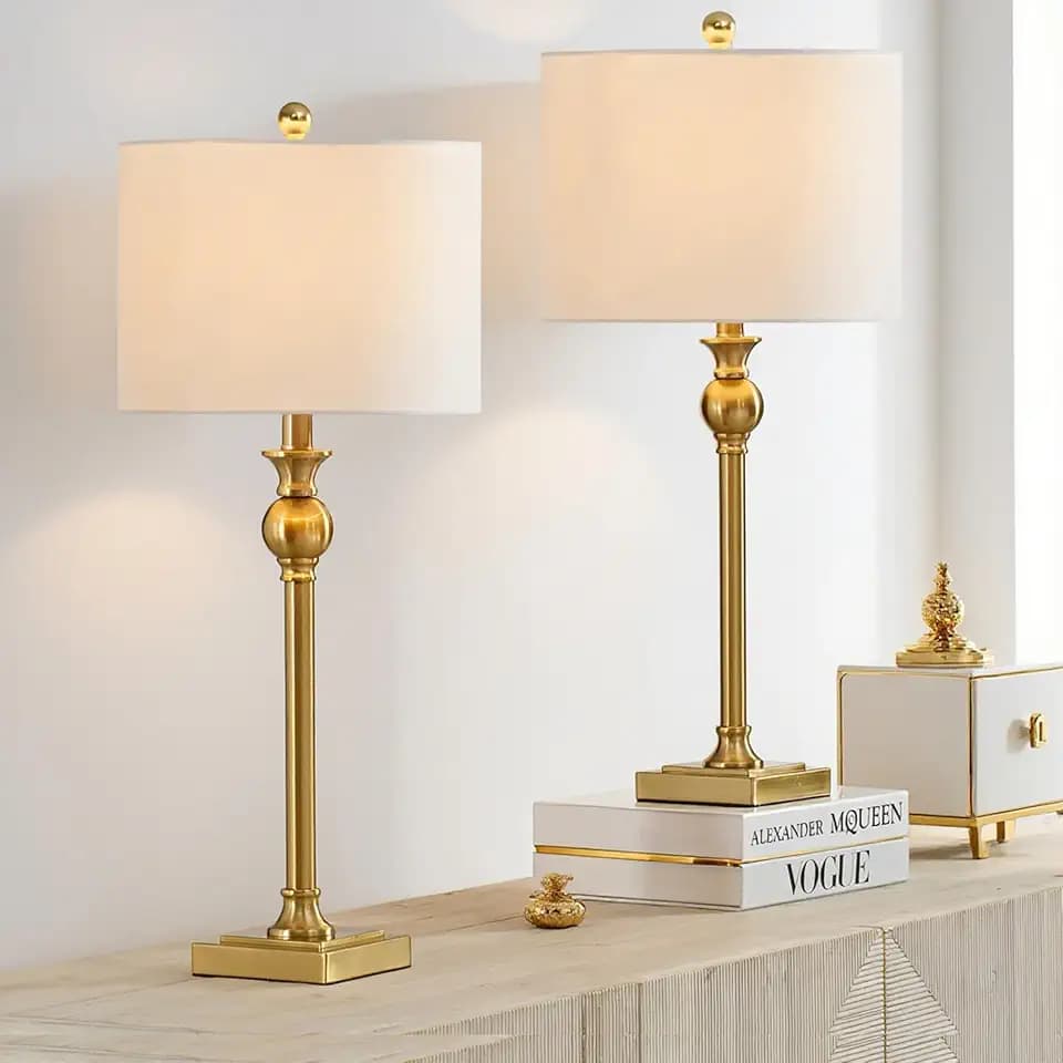 Maxax 28" Buffet Table Lamps Set of 2 for Living Room, Traditional Brass Gold Bedside Lamps with USB Charging Port, Modern Tall Bedroom Lamps with White Shade for Nightstand