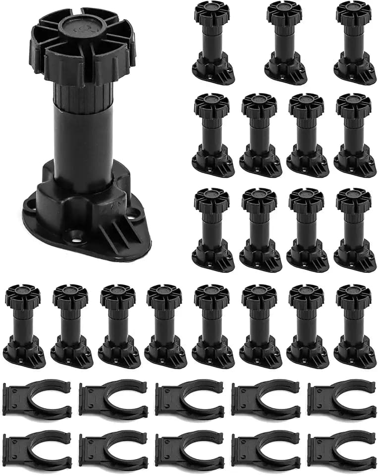 QWORK® 20 Stück Möbelfüße Verstellbare Füße, stellfüße küche, küchenfüße, mit 10 Stück Sockelclips, erweiterte Reichweite: 100–120 mm