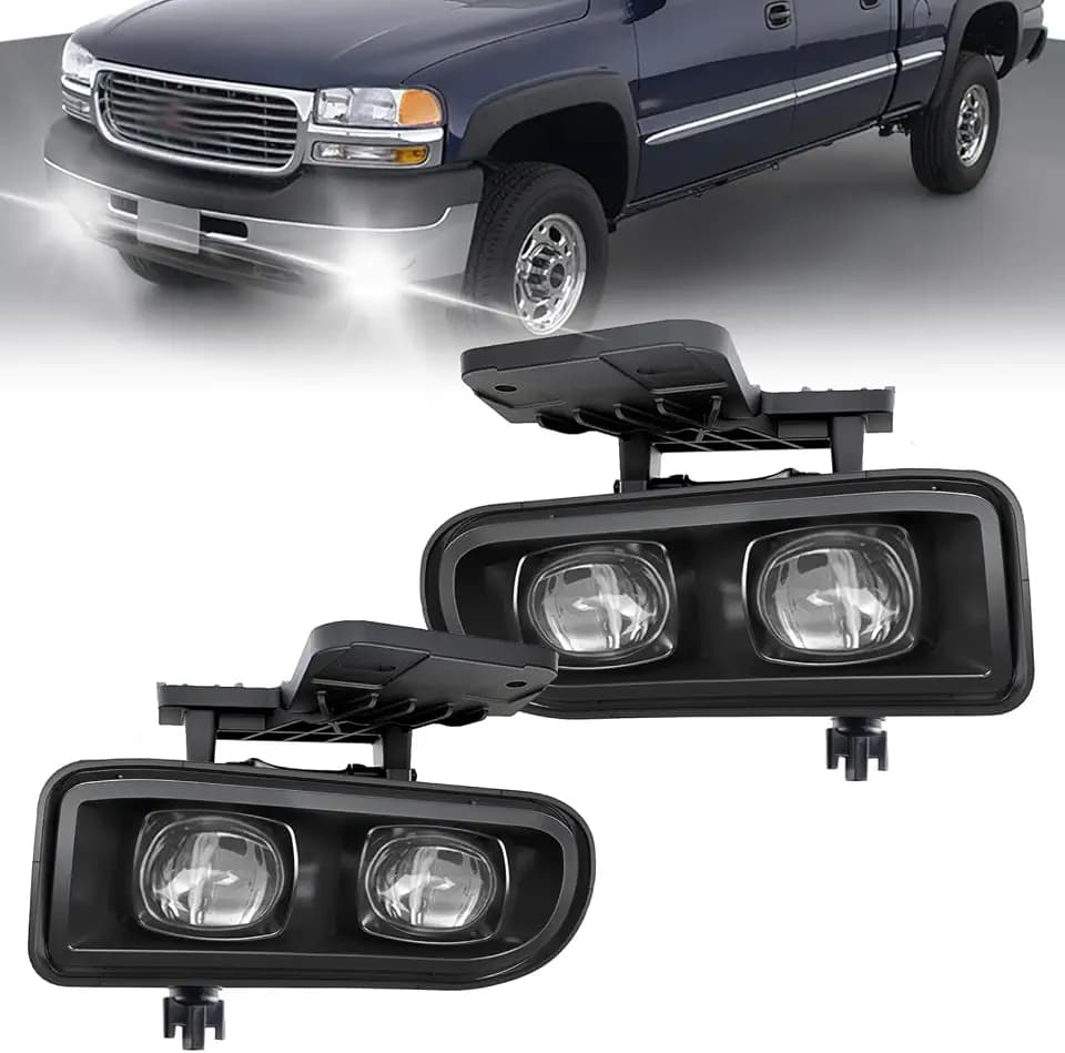 LED fog lights Compatible with [1999-2002 GMC Sierra] [2000 2001 2002 2003 2004 2005 2006 GMC Yukon] Driving Fog Lights (Clear Lens)