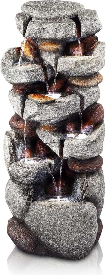 Jocoevol 40" H Outdoor Water Fountain, 7-Tiers Cascading Rock Waterfall