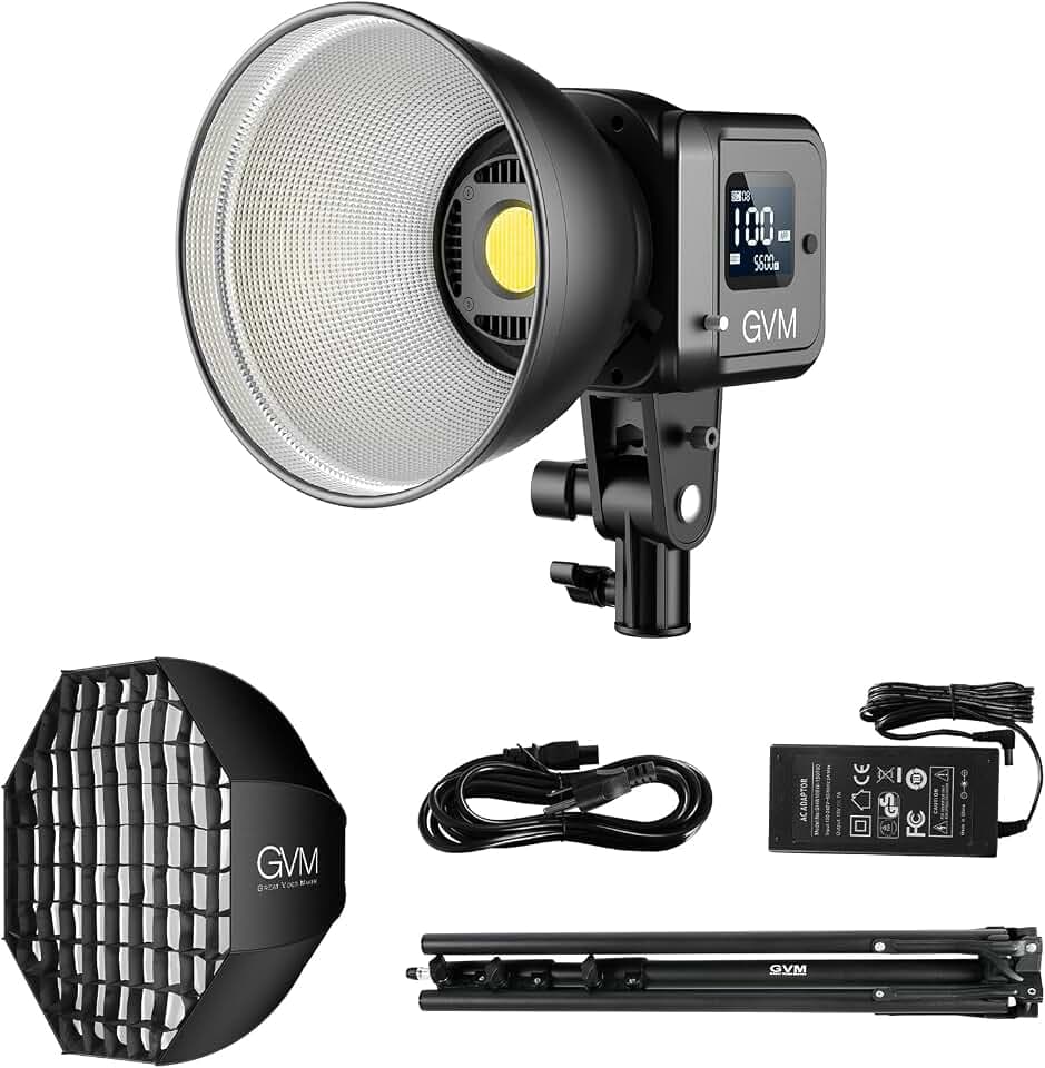 GVM LED Videoleuchte mit Softbox, 80W COB Videolicht Studiolicht mit Stativ, Bi-Color 2700K-7500K Fotografie Dauerlicht für Studio Film Streaming, 44100lux/0.5m CRI97+ 8 Licht Effekte APP Steuerung