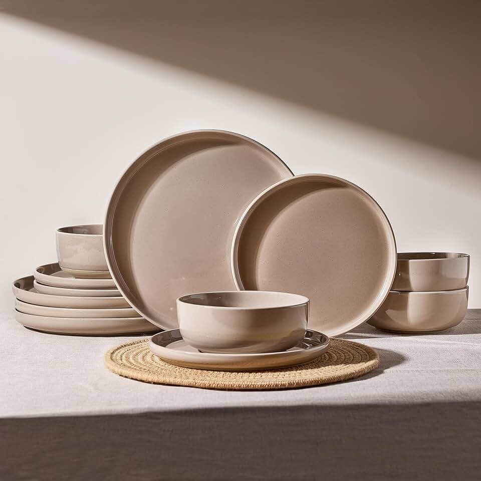 Famiware Milkyway 12-Piece Stoneware Dinnerware Set, Cinnamon Brown