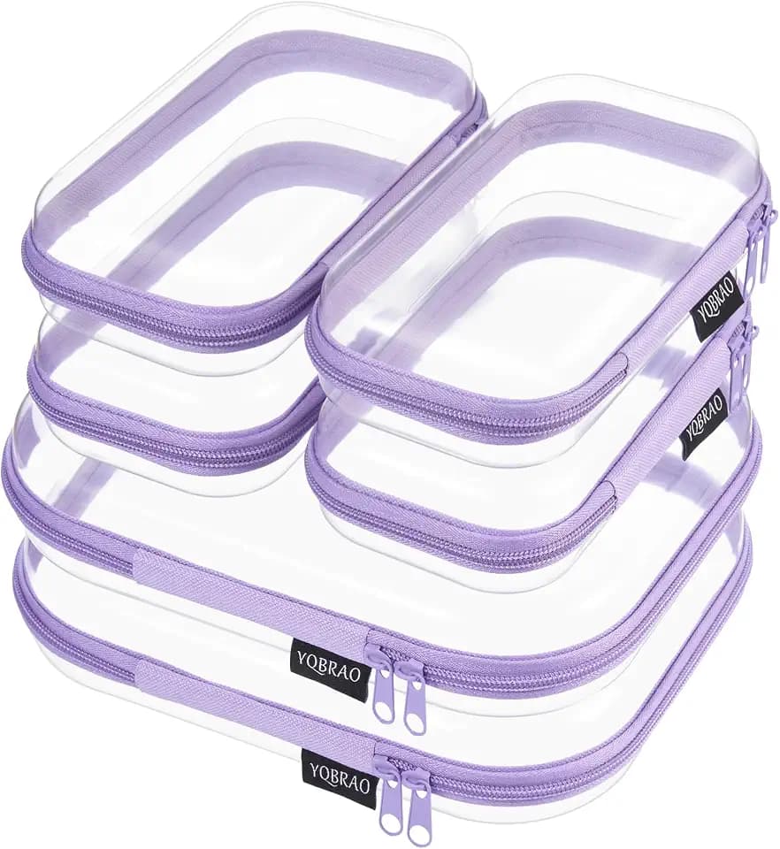 YQBRAO Clear Hard Shell Zipper Cases, 6 Travel Organizers, 2M 4S, Purple