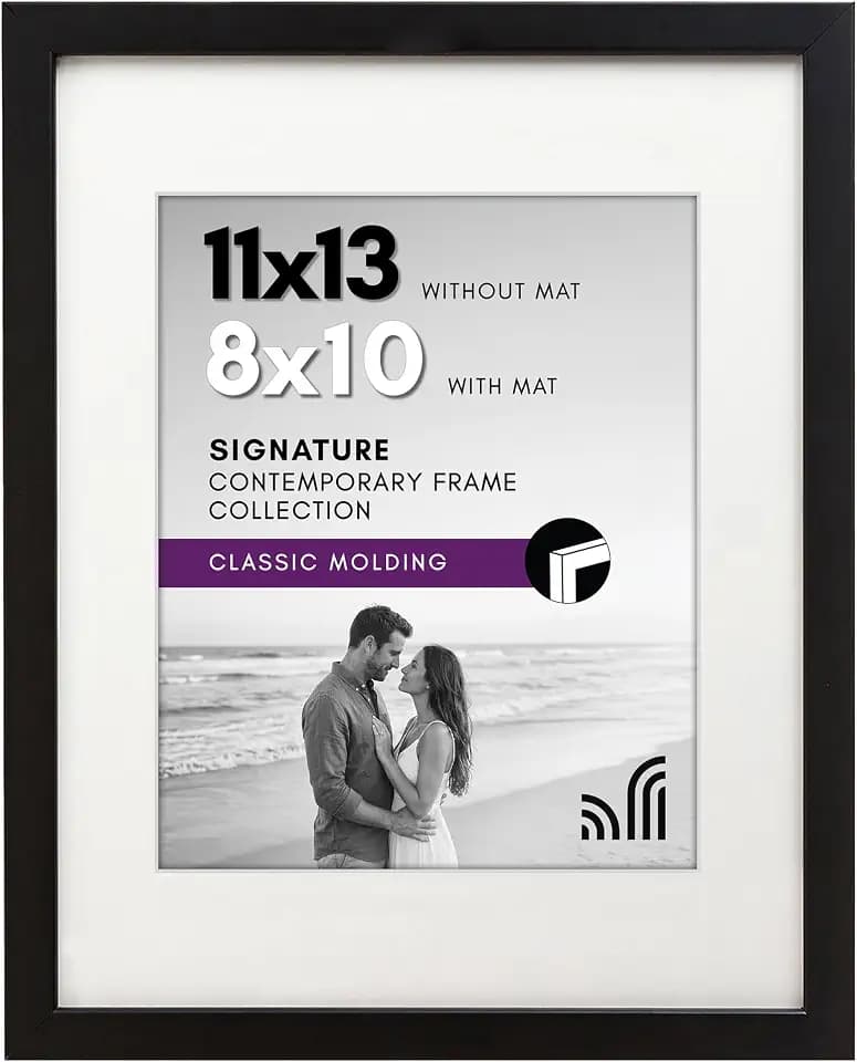 Americanflat 11x13 Picture Frame - Matted to 8x10 - Engineered Wood - Black