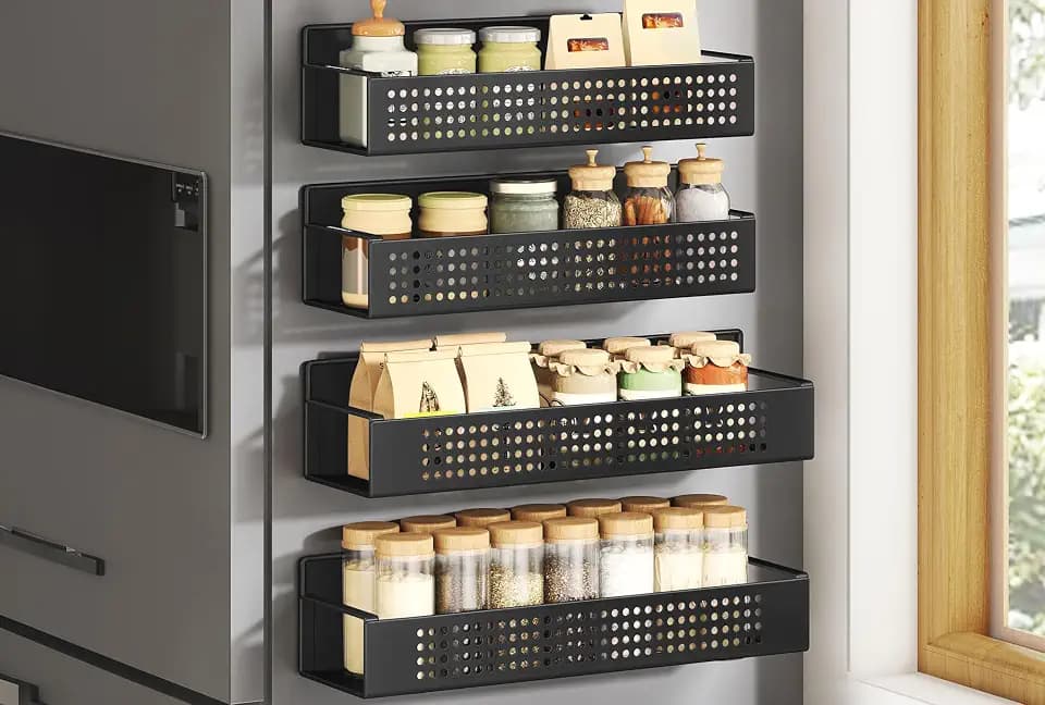 SONGMICS Gewürzregal magnetisch, 4er Set, Magnetregal, Gewürz Organizer