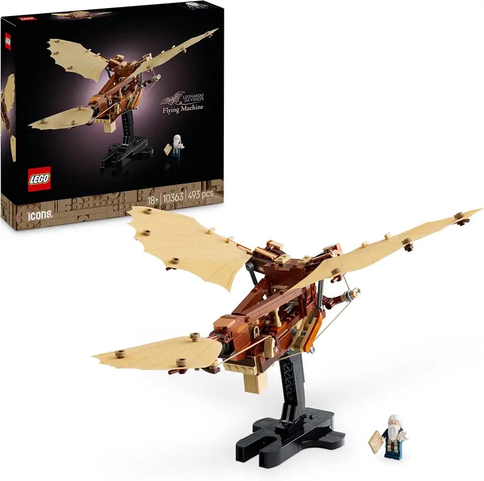 LEGO Icons Leonardo da Vincis Fluggerät mit schlagenden Flügeln - Inklusive Minifigur & Ständer - Bauset für Erwachsene - Deko-Set für Zuhause - Geschenkidee - 10363