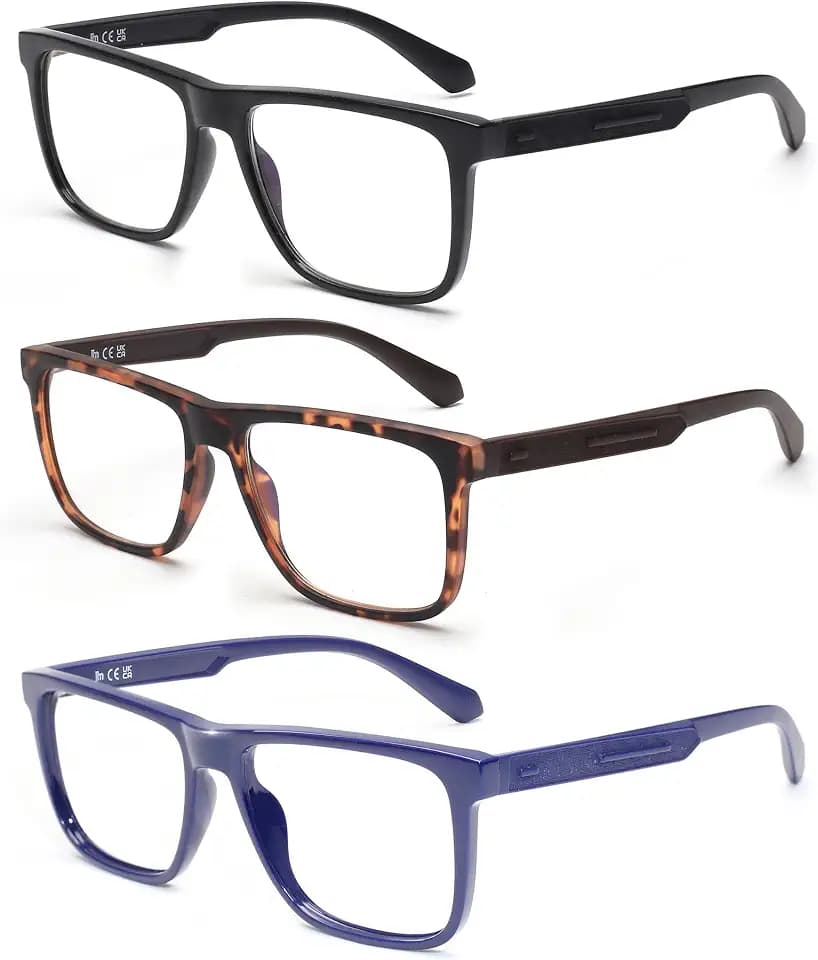 JM 3 Pack Anti Blaue Lesebrille für Damen Herren, Rechteck Rahmen Blaulichtfilter Brille, Anti Eyestrain/UV Ray lesebrillen
