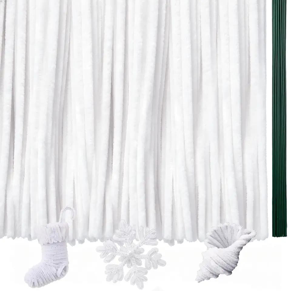 300Pcs White Pipe Cleaners, DIY Craft Supplies for Kids & Adults