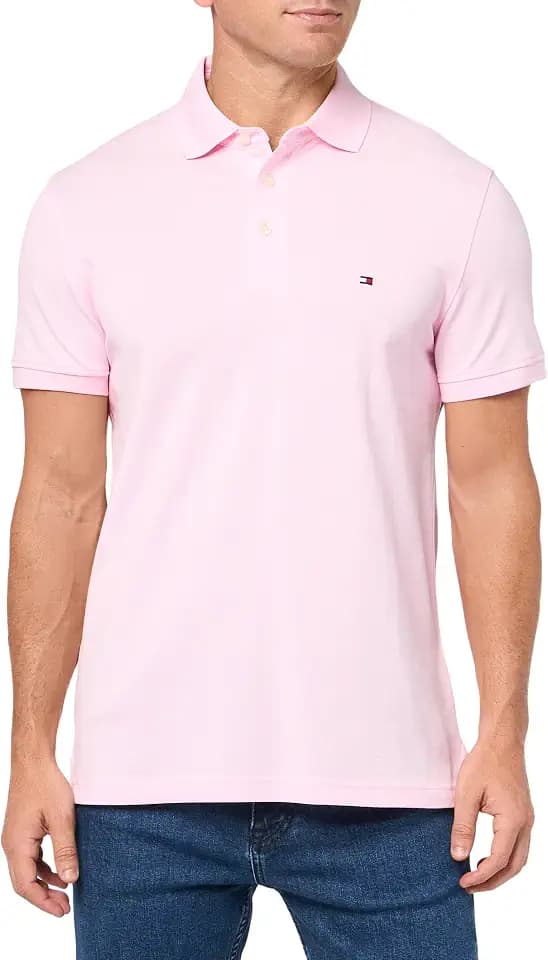 Tommy Hilfiger Men's Short Sleeve Polo Shirts in Slim Fit with Stretch and Organic Pique Cotton