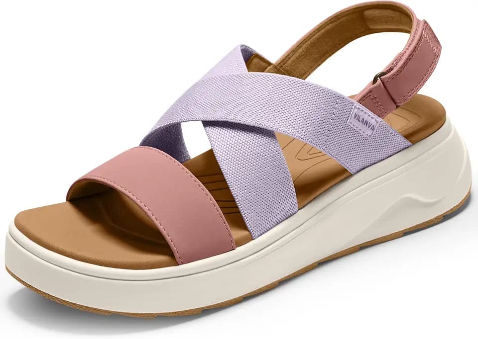 Vilanva Womens Platform Walking Sandals with Arch Support Comfortable Orthotic Wedge Sandals for Plantar Fasciitis Relief Casual Criss Cross Strappy for 2048 Summer trendy Outfits