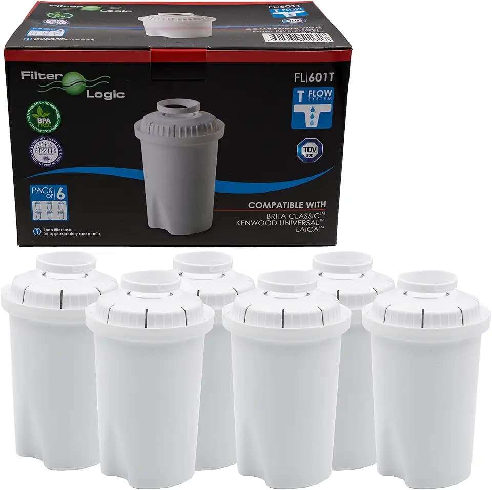 FilterLogic FL601T | 6er Pack Wasserfilterkartuschen kompatibel mit Brita Classic Wasserfilterkannen/Tischwasserfilter Wasserfilter Filterkartuschen Kartuschen
