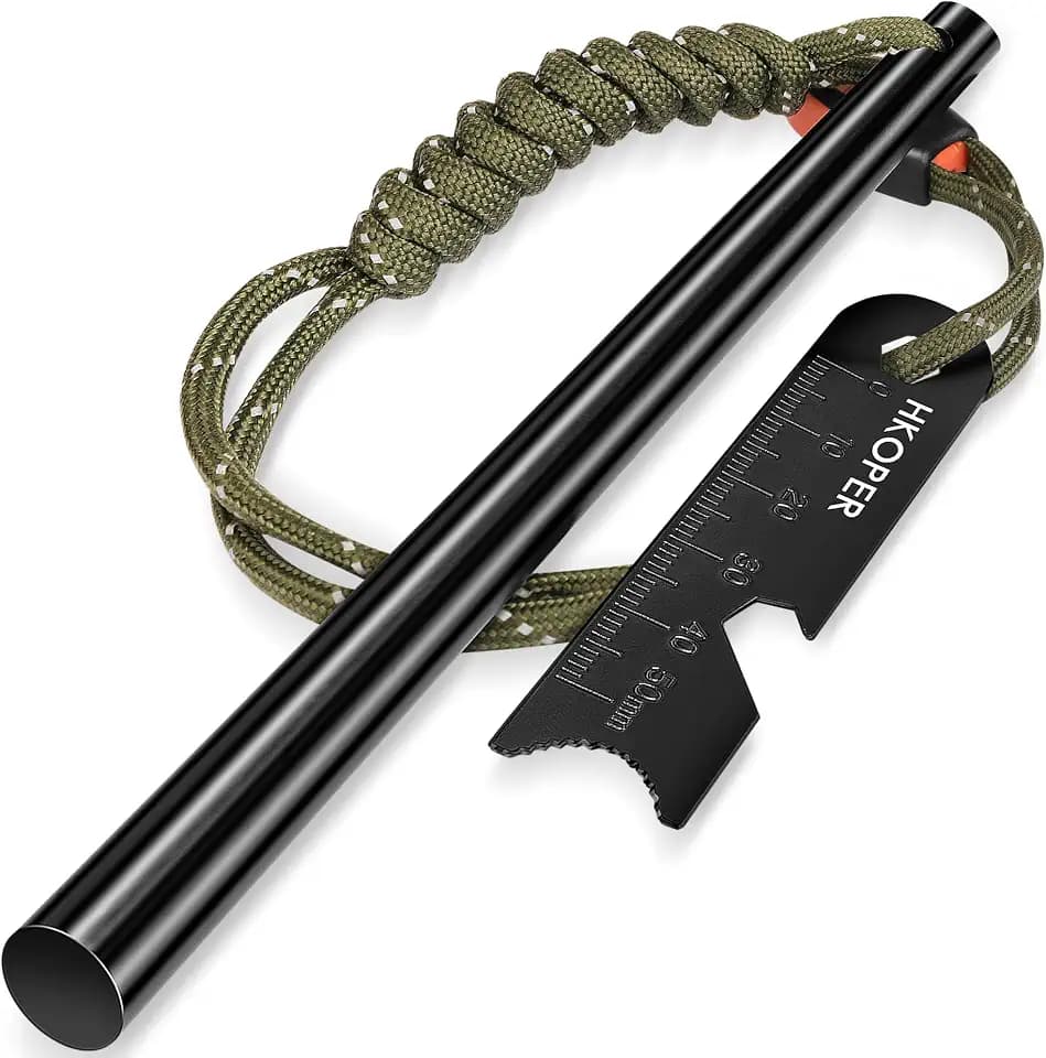 Ferro Rod Fire Starter with Striker, Flint and Steel, 6" x 3/8"