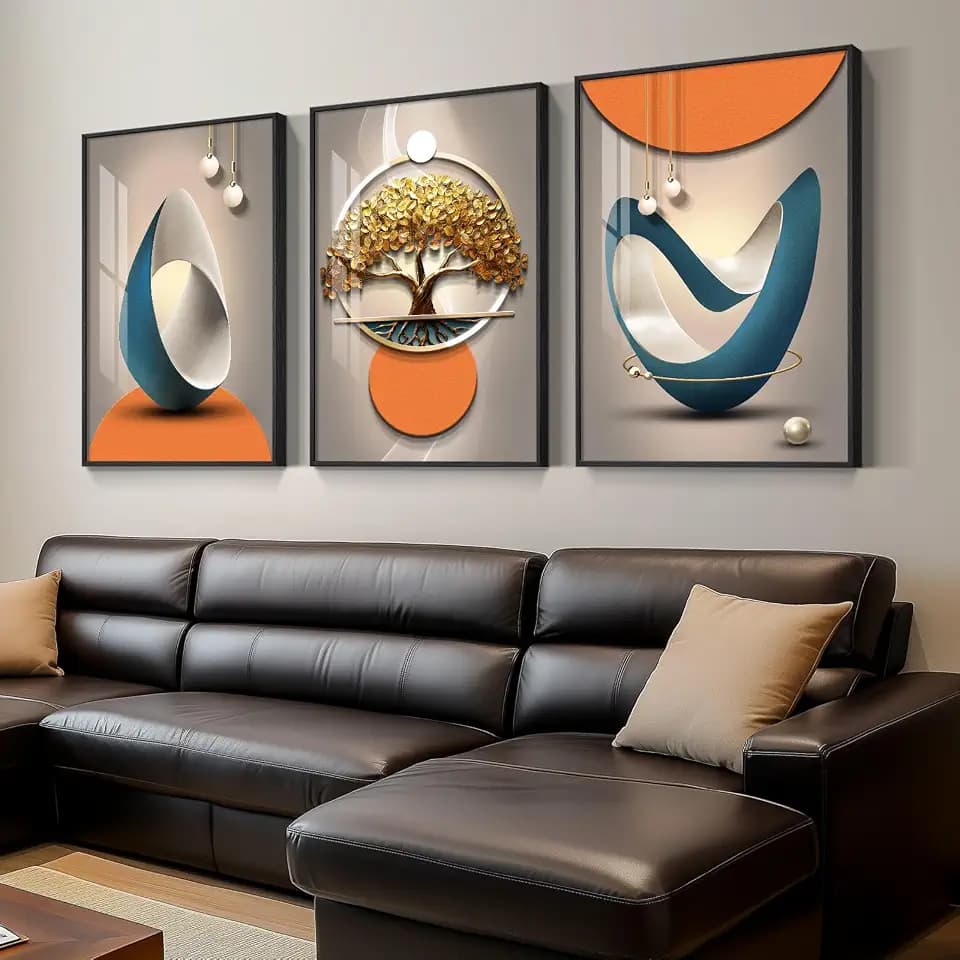Large Framed Modern Luxury Wall Art for Living Room, 3 Piece 24x36 In