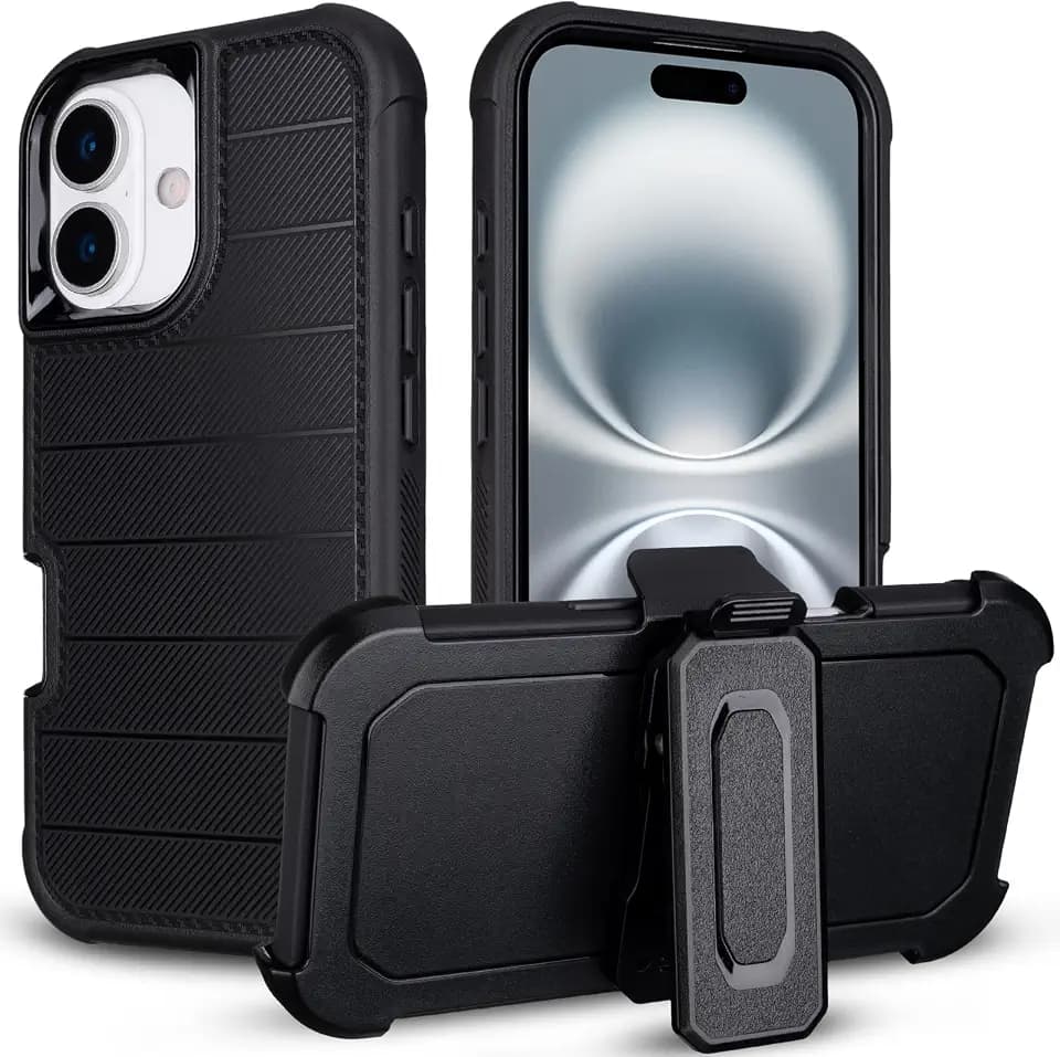 for iPhone 16 Case with Belt Clip Holster, Black