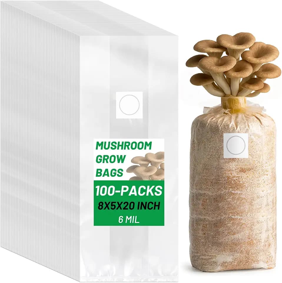 GREANER 6 Mil 100PCS Mushroom Bag, Large Size 8"x5"x20" Grain Spawn Bags for Bamboo、Fungus、Ganoderma、Mushrooms、Substrates、Grains
