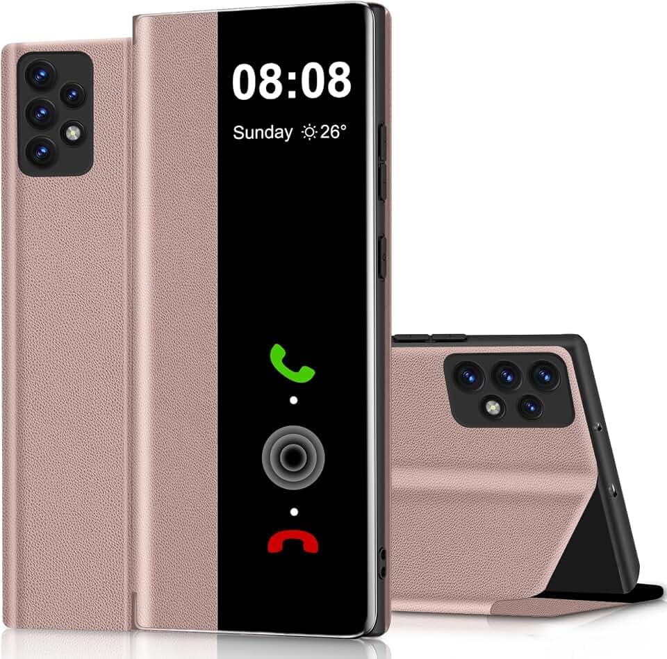Schutzhülle für Samsung A52, Clear View Cover, Schutzhülle für Samsung Galaxy A52, Flip Case, Flip Folio, Silikon, TPU, stoßfest, dünn, weich, 360 Full Body stoßfest, Schutzhülle 5G/4G (Roségold)
